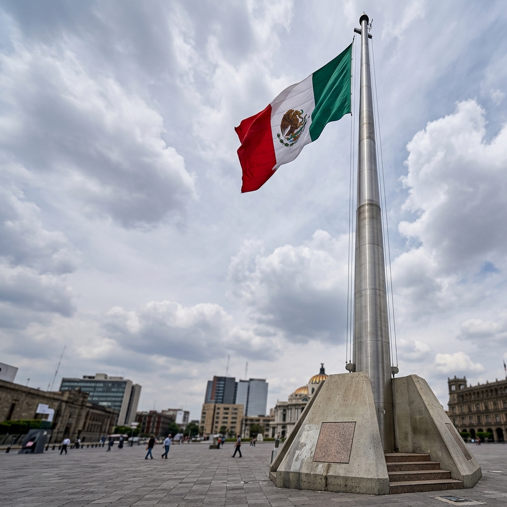 Asta bandera monumental instalada en plaza cívica — ASTAS Y MANTENIMIENTO México